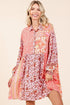 Mittoshop Floral Button Detail Long Sleeve Shirt Dress Coral Pink - Fashorio