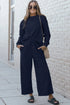 Double Take Full Size Textured Long Sleeve Top and Drawstring Pants Set Dark Blue - Fashorio