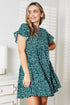 Double Take Short Flounce Sleeve Tiered Dress Dark Green - Fashorio