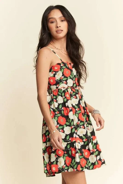 Davi & Dani Floral Scalloped Cutout Back Mini Dress - Fashorio