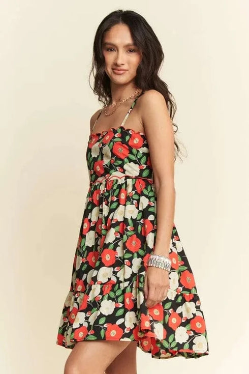 Davi & Dani Floral Scalloped Cutout Back Mini Dress - Fashorio