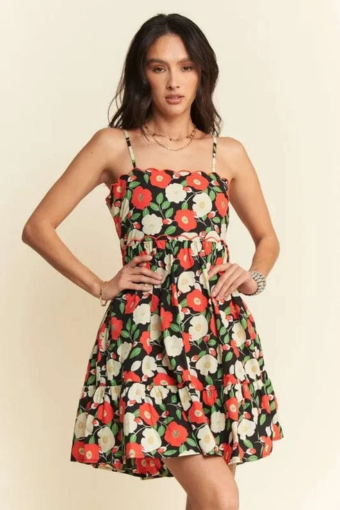 Davi & Dani Floral Scalloped Cutout Back Mini Dress - Fashorio