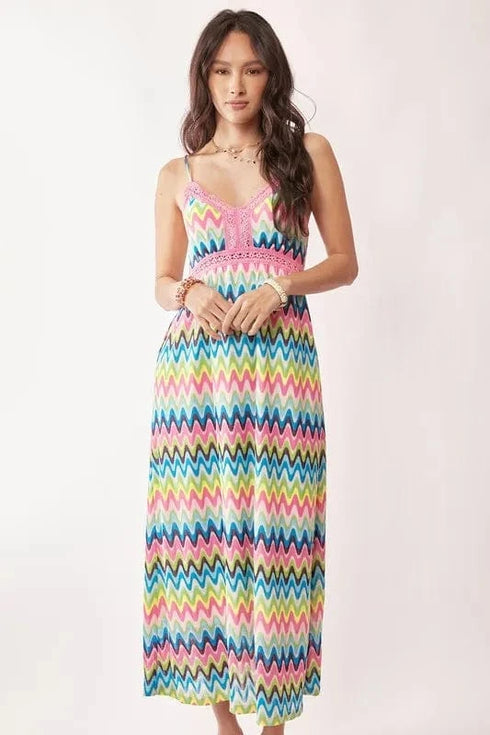 Davi & Dani Multi Color Crochet Lace Midi Dress - Fashorio