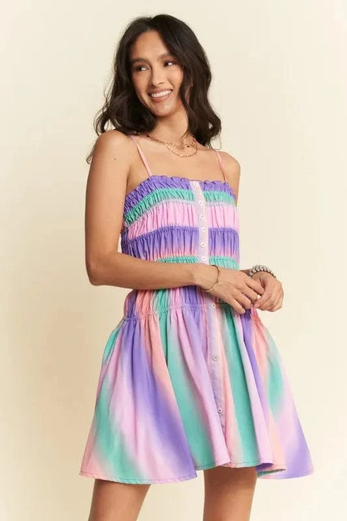 Davi & Dani Multi Color Ombre Printed Bodice Button Up Dress - Fashorio