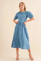 And The Why Full Size Washed Chambray Midi Dress Plus Size Denim Blue - Fashorio