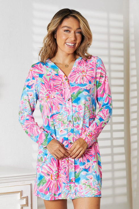 Double Take Floral Open Front Long Sleeve Cardigan - Fashorio
