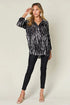 Double Take Full Size Printed Button Up Long Sleeve Shirt - Fashorio