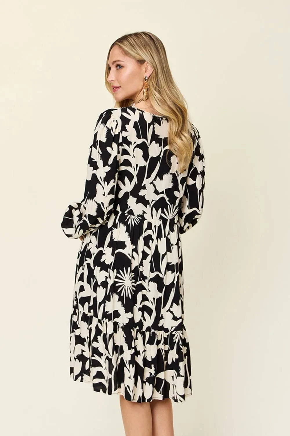 Double Take Full Size Printed Ruffle Hem Dress with Pocket - Fashorio