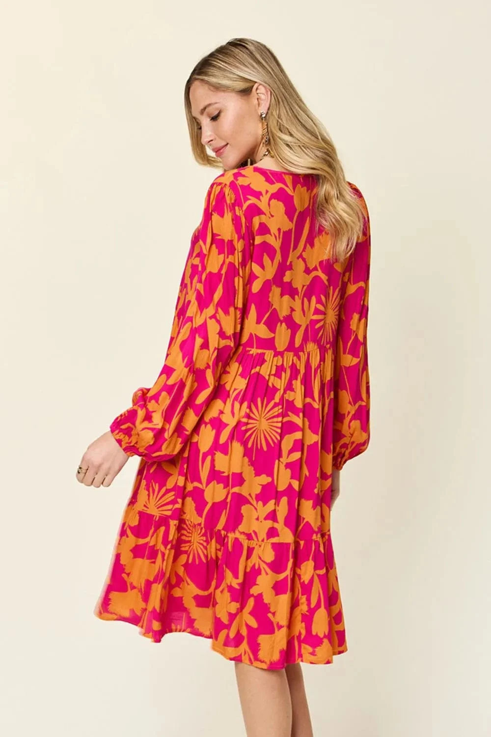 Double Take Full Size Printed Ruffle Hem Dress with Pocket - Fashorio