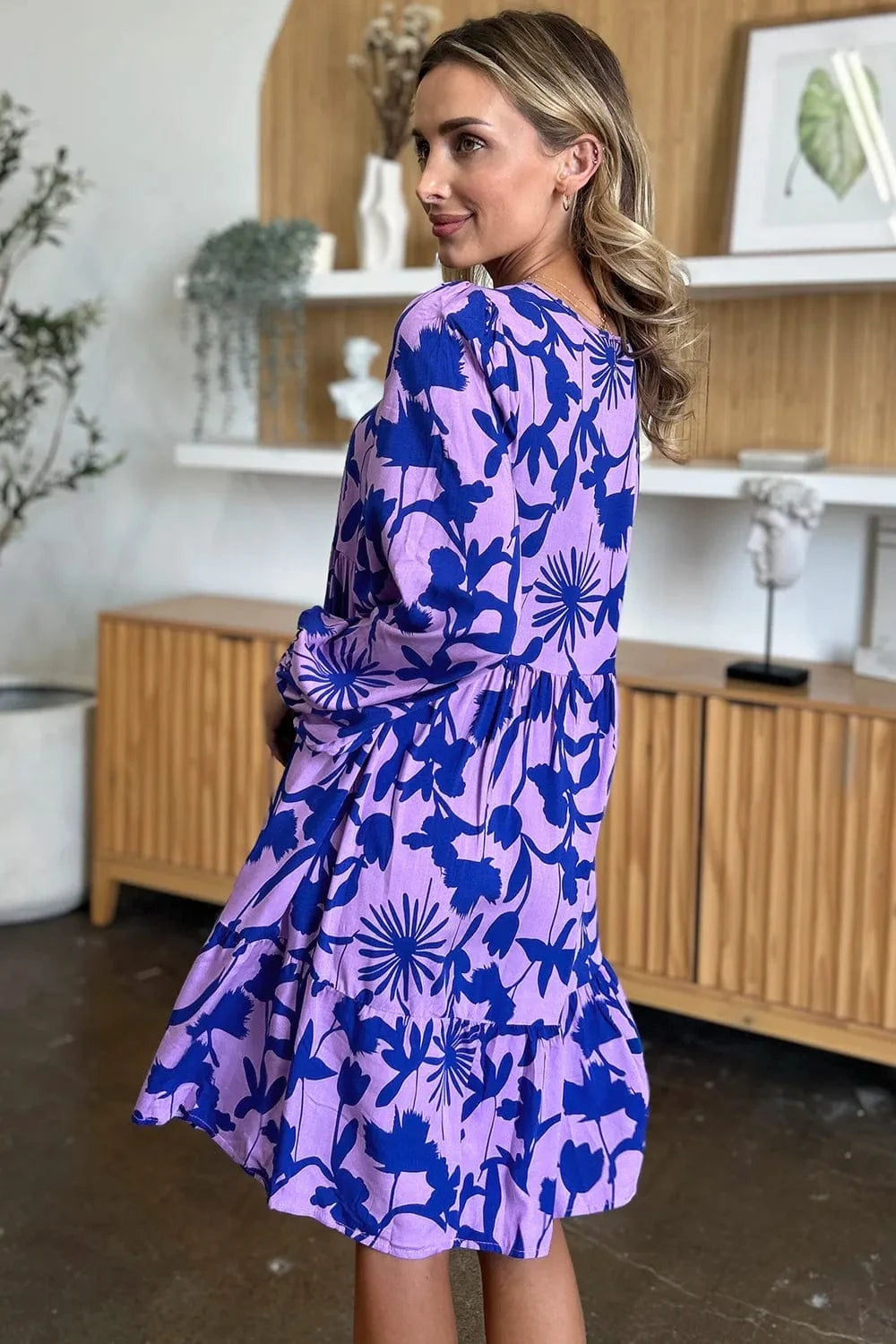 Double Take Full Size Printed Ruffle Hem Dress with Pocket - Fashorio