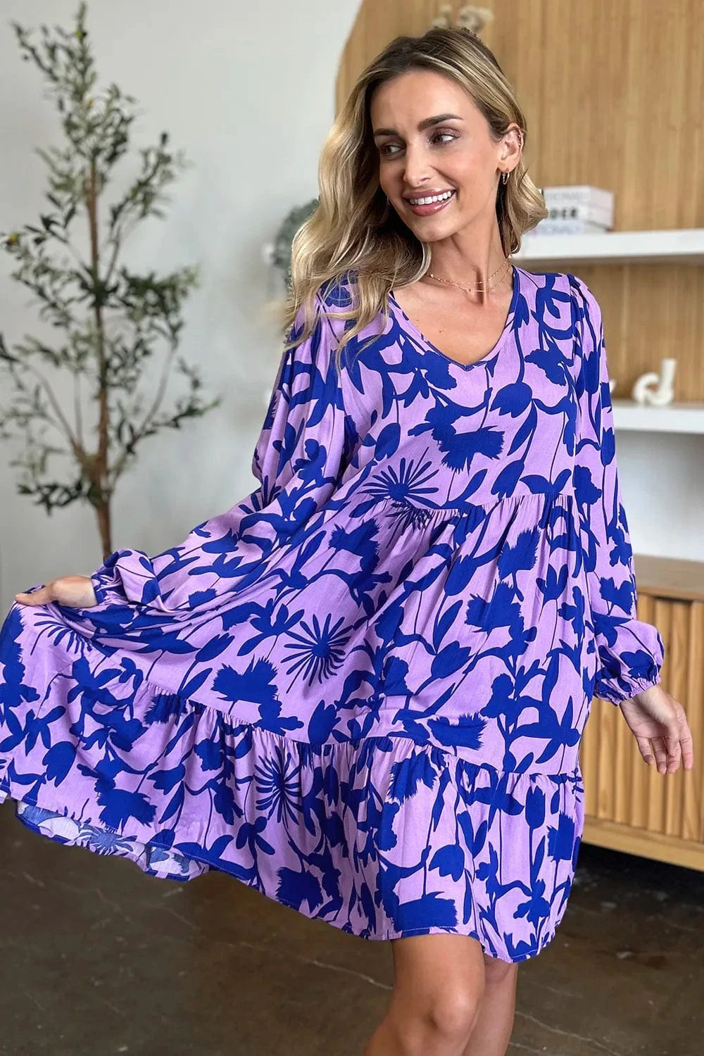 Double Take Full Size Printed Ruffle Hem Dress with Pocket - Fashorio