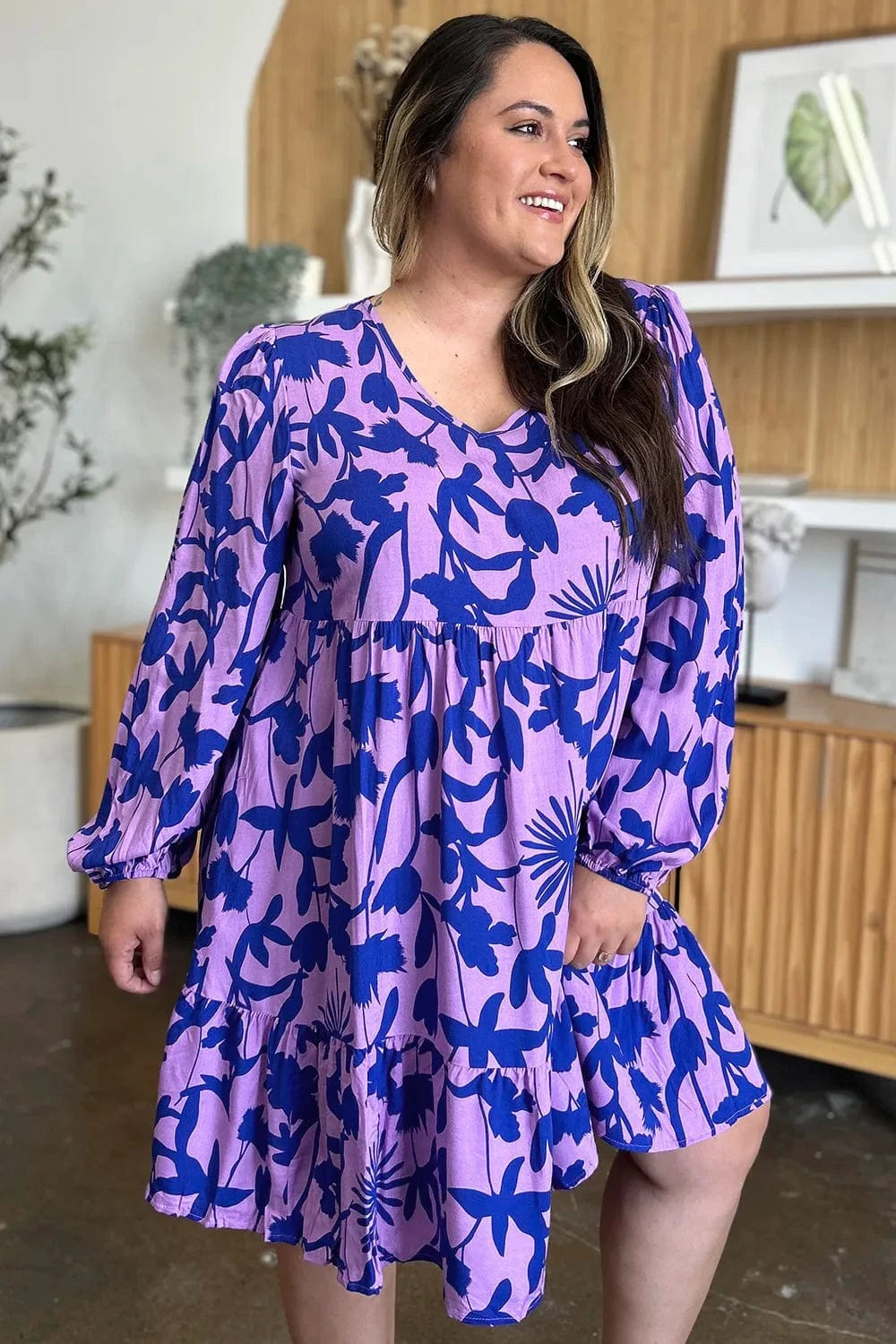 Double Take Full Size Printed Ruffle Hem Dress with Pocket - Fashorio
