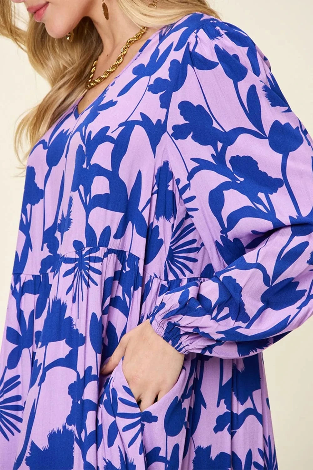 Double Take Full Size Printed Ruffle Hem Dress with Pocket - Fashorio