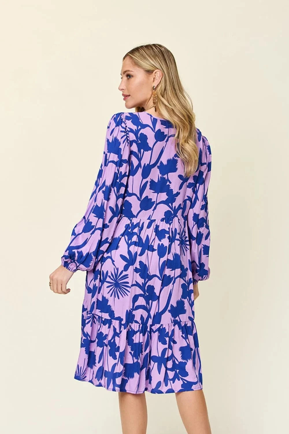 Double Take Full Size Printed Ruffle Hem Dress with Pocket - Fashorio