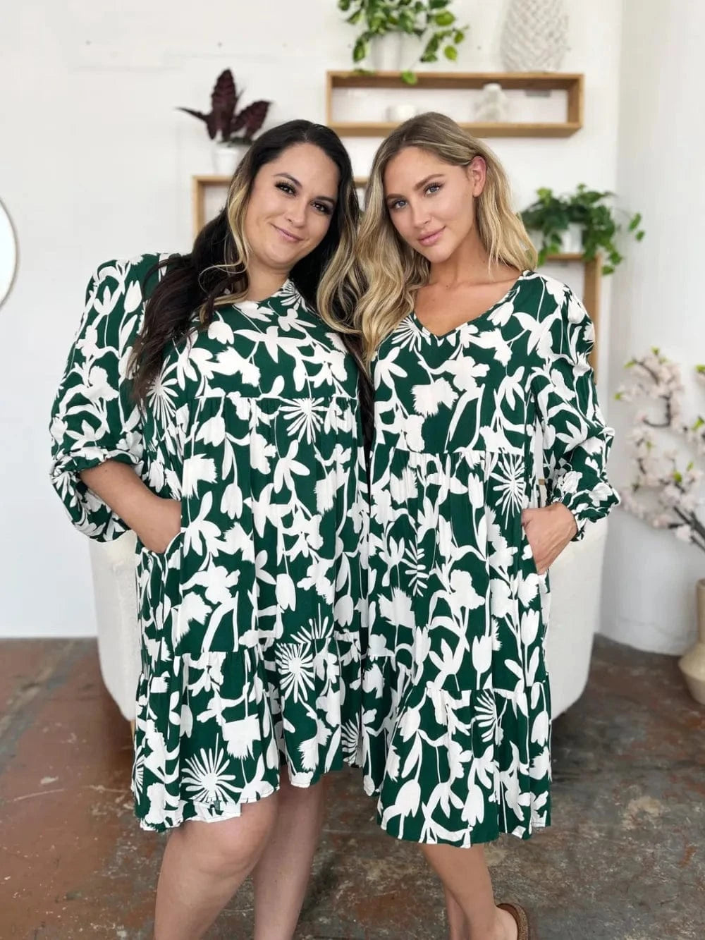 Double Take Full Size Printed Ruffle Hem Dress with Pocket - Fashorio