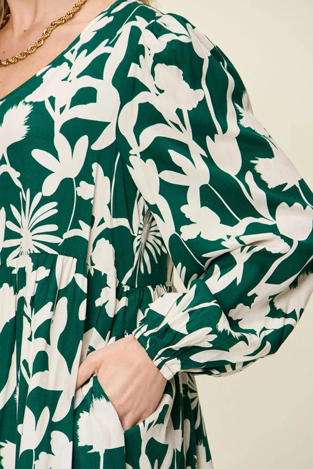 Double Take Full Size Printed Ruffle Hem Dress with Pocket - Fashorio