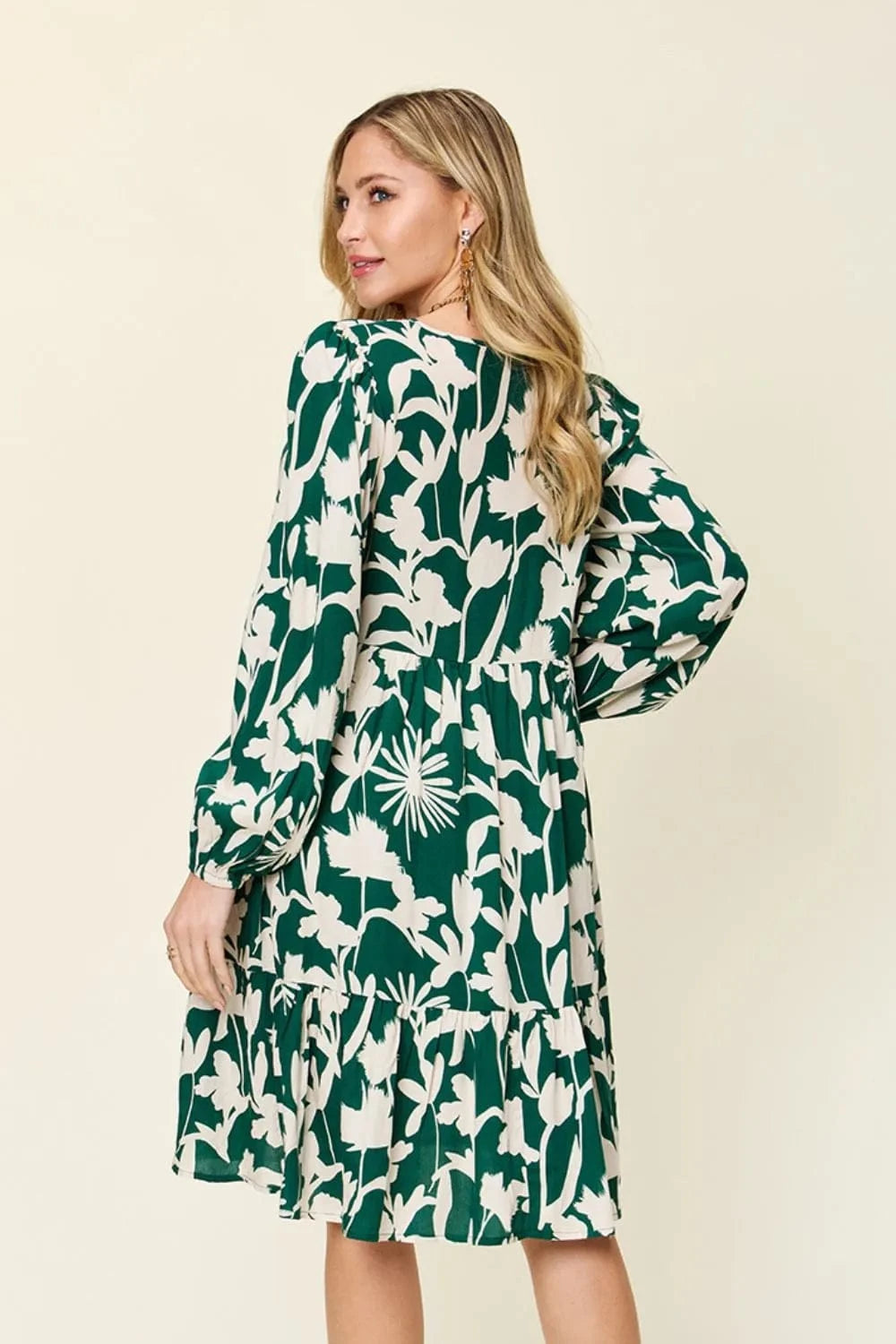 Double Take Full Size Printed Ruffle Hem Dress with Pocket - Fashorio