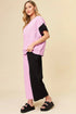 Double Take Full Size Texture Contrast T-Shirt and Wide Leg Pants Set - Fashorio