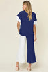 Double Take Full Size Texture Contrast T-Shirt and Wide Leg Pants Set - Fashorio