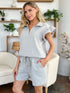 Double Take Full Size Texture Flounce Sleeve Top and Drawstring Shorts Set - Fashorio