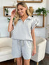 Double Take Full Size Texture Flounce Sleeve Top and Drawstring Shorts Set - Fashorio