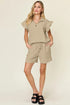 Double Take Full Size Texture Flounce Sleeve Top and Drawstring Shorts Set - Fashorio