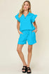 Double Take Full Size Texture Flounce Sleeve Top and Drawstring Shorts Set - Fashorio