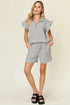 Double Take Full Size Texture Flounce Sleeve Top and Drawstring Shorts Set - Fashorio