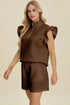 Double Take Full Size Texture Flounce Sleeve Top and Shorts Set - Fashorio