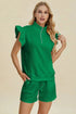 Double Take Full Size Texture Flounce Sleeve Top and Shorts Set - Fashorio