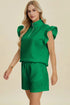 Double Take Full Size Texture Flounce Sleeve Top and Shorts Set - Fashorio