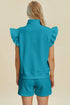 Double Take Full Size Texture Flounce Sleeve Top and Shorts Set - Fashorio