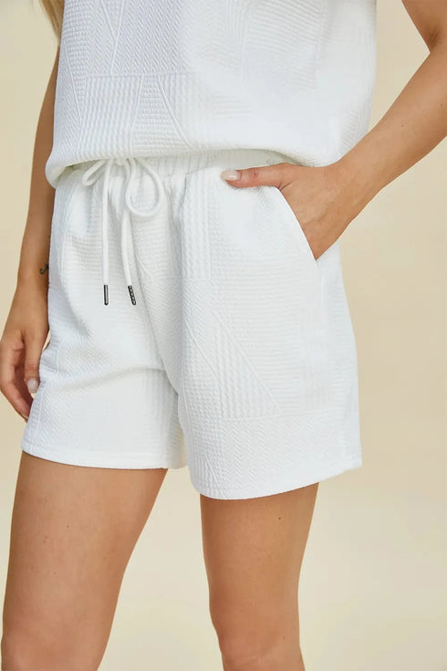 Double Take Full Size Texture Flounce Sleeve Top and Shorts Set - Fashorio