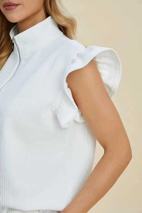 Double Take Full Size Texture Flounce Sleeve Top and Shorts Set - Fashorio