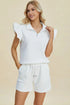 Double Take Full Size Texture Flounce Sleeve Top and Shorts Set - Fashorio