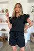 Double Take Full Size Texture Flounce Sleeve Top and Shorts Set - Fashorio