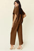 Double Take Full Size Texture Half Zip Short Sleeve Top and Pants Set - Fashorio