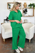 Double Take Full Size Texture Half Zip Short Sleeve Top and Pants Set - Fashorio