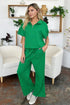 Double Take Full Size Texture Half Zip Short Sleeve Top and Pants Set - Fashorio