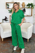Double Take Full Size Texture Half Zip Short Sleeve Top and Pants Set - Fashorio