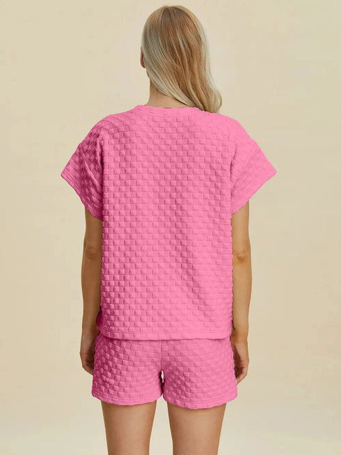 Double Take Full Size Texture T-Shirt and Shorts Set - Fashorio