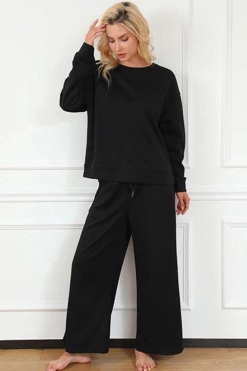 Double Take Full Size Textured Long Sleeve Top and Drawstring Pants Set - Fashorio