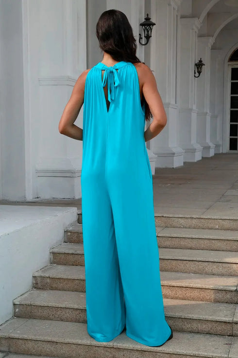 Double Take Full Size Tie Back Cutout Sleeveless Jumpsuit - Fashorio