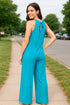 Double Take Full Size Tie Back Cutout Sleeveless Jumpsuit - Fashorio