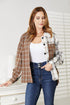 Double Take Plaid Contrast Button Up Shirt Jacket - Fashorio