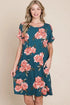 BOMBOM Floral Round Neck Short Tee Dress with Pockets French Blue - Fashorio