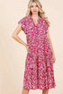 Mittoshop Abstract Print Ruffle Tier Midi Dress FUCHSIA - Fashorio