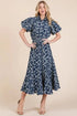 GeeGee Natural Leaf Pattern Eyelet Lace Puff Sleeve Dress - Fashorio