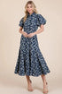 GeeGee Natural Leaf Pattern Eyelet Lace Puff Sleeve Dress - Fashorio