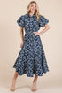 GeeGee Natural Leaf Pattern Eyelet Lace Puff Sleeve Dress - Fashorio